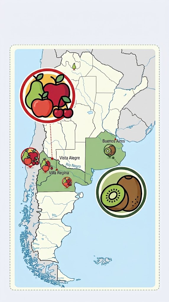 Mapa productivo Patagonian Fruits: Alto Valle de Río Negro y Neuquén, y Sierra de los Padres (Buenos Aires)